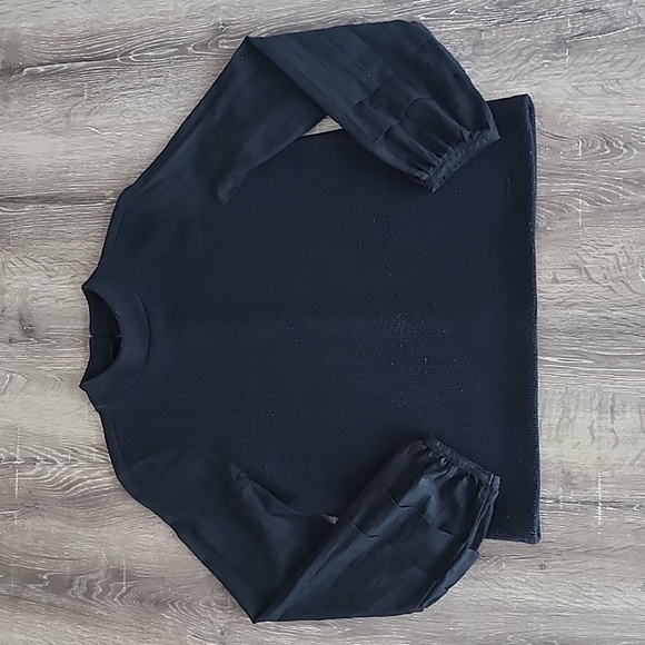 Madewell Weavemix Mockneck Bubble-Sleeve Ribbed Top Small Black - Picture 3 of 14